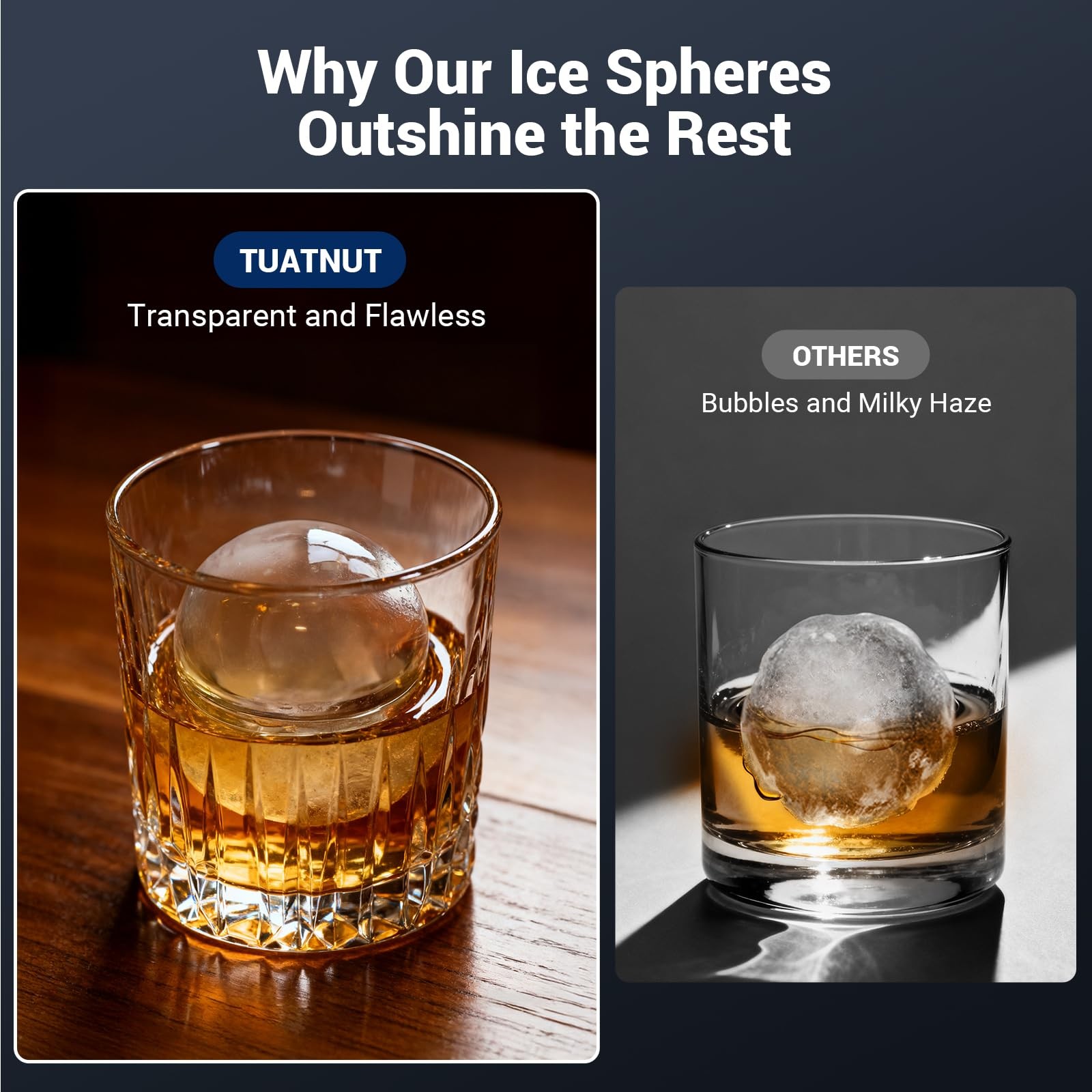 Sphere Ice Maker, 2″ Crystal Clear Ball Maker Whiskey & Bourbon, 72Pcs/Day