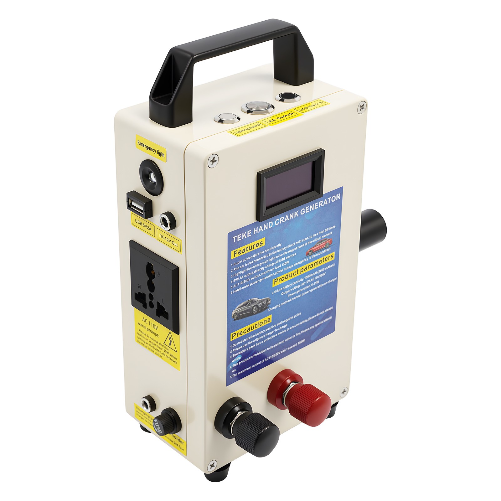 150W Portable Manual Hand Crank Dynamo Generator Emergency Survival Power Energy
