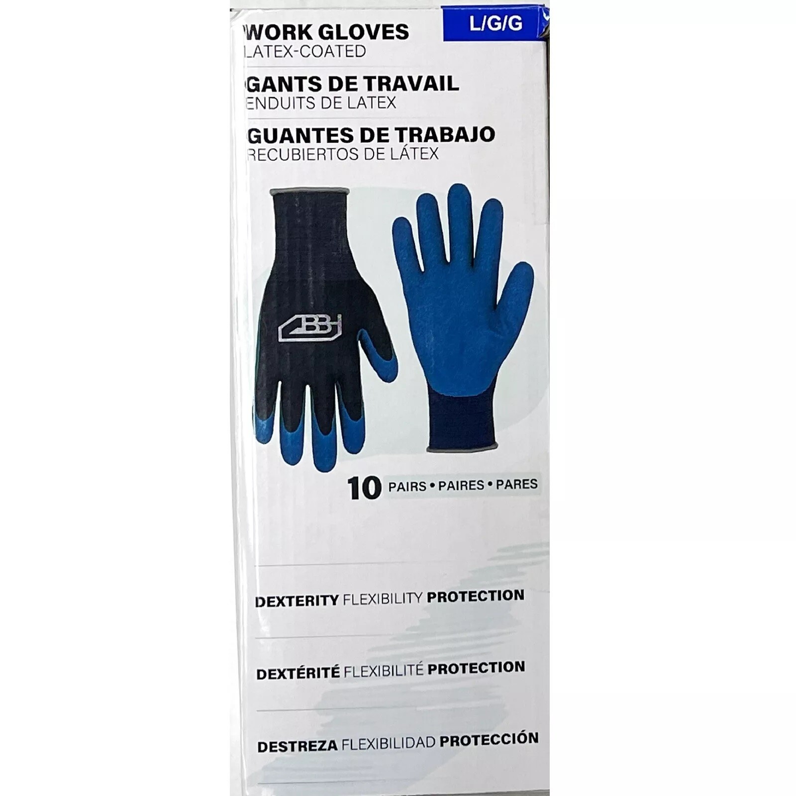 BBH Spring Work Gloves Latex Coated Multicolor 10 Pairs, size M; L or XL