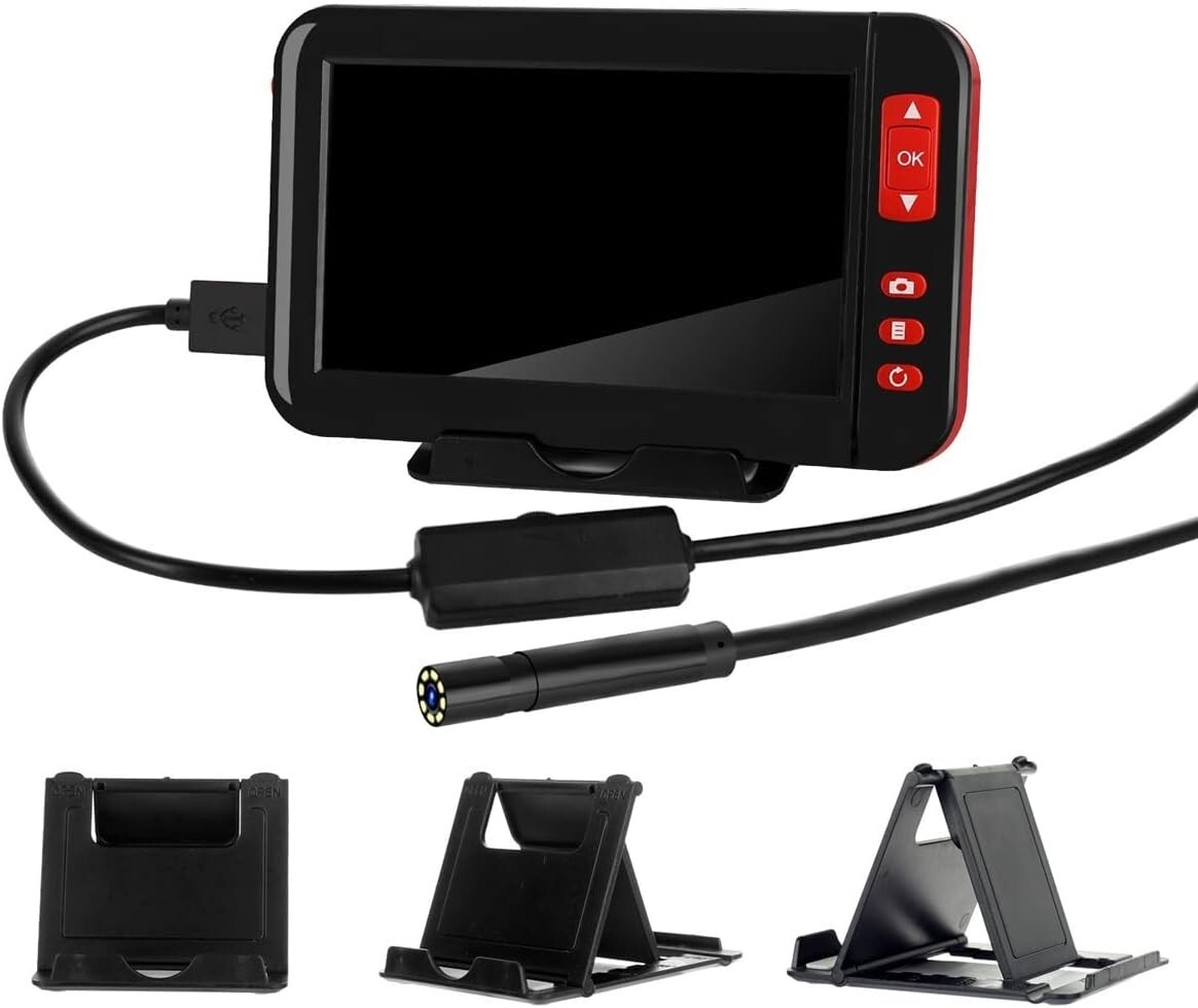 1080P HD Industrial Endoscope Borescope 4.3” Screen 8mm Inspection Snake Camera