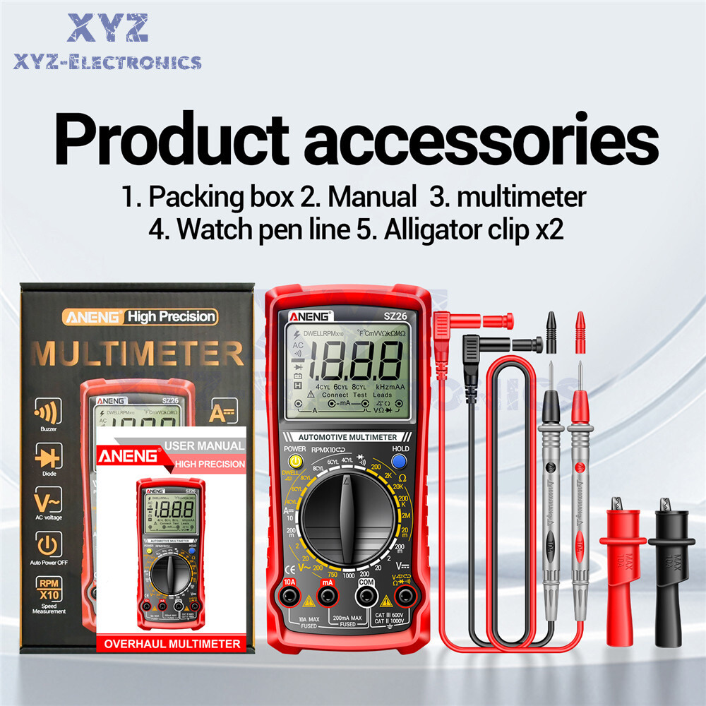 SZ26 Digital Multimeter 0-1000V 1999 Count AC/DC Car Overhaul Diode Resistance
