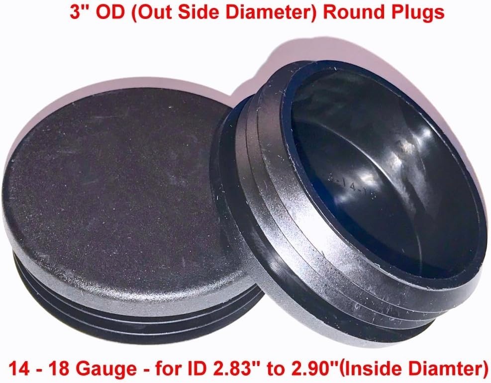 3″ OD Round LDPE Black Plastic End Caps Plugs 14-18Ga Fits ID 2.83″ to 2.90″ Pk