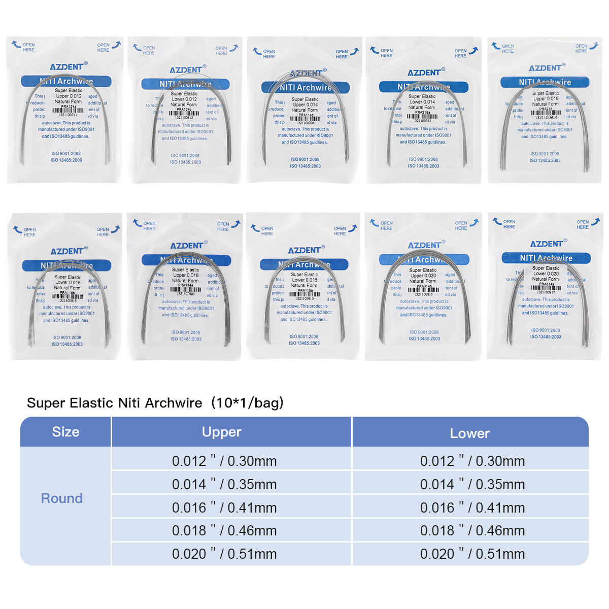 AZDENT Dental Orthodontic Super Elastic Niti Arch Wire Ovoid/Nature/Square Round