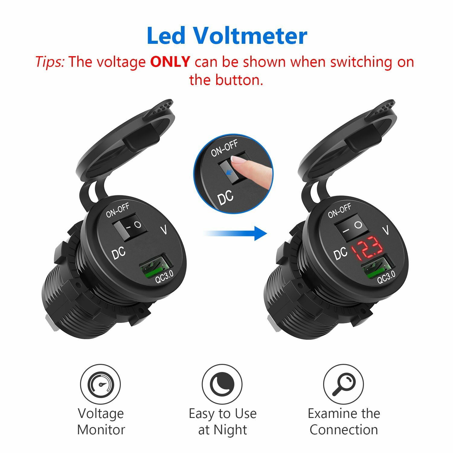 12V-24V Dual USB Charger LED Digital Display Voltage Amp Gauge Ammeter Voltmeter