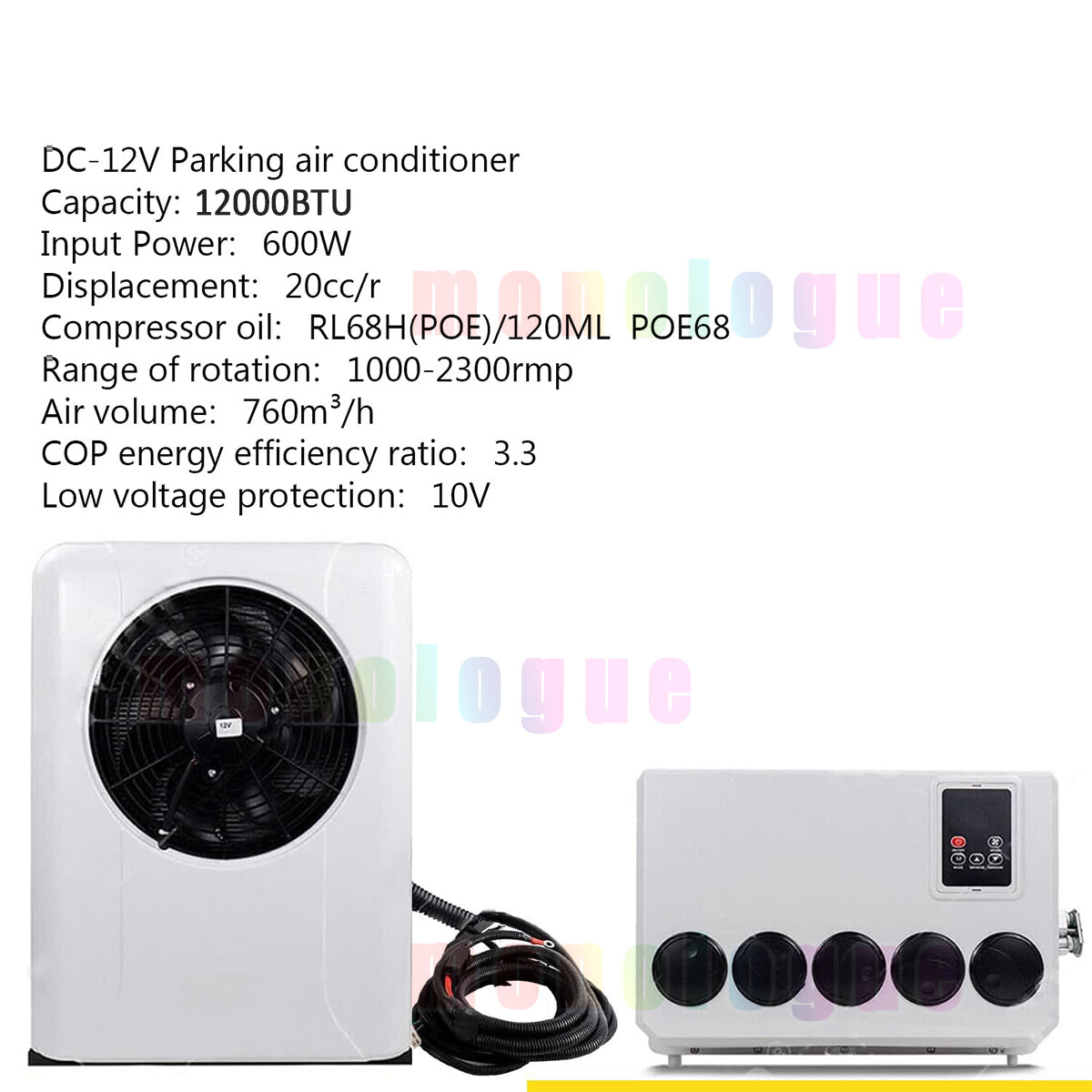 12V Truck Air Conditioner 12000 BTU Car Cab RV AC Unit Fit Bus Caravan Cooling