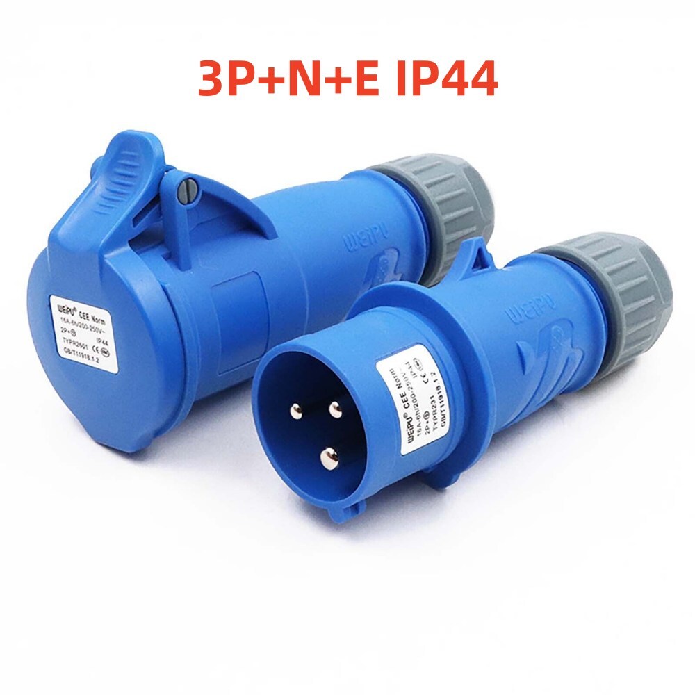 RED INDUSTRIAL PLUGS & SOCKETS 3 PHASE 3P+N+E IP44 MALE/FEMALE 16A 3 PIN