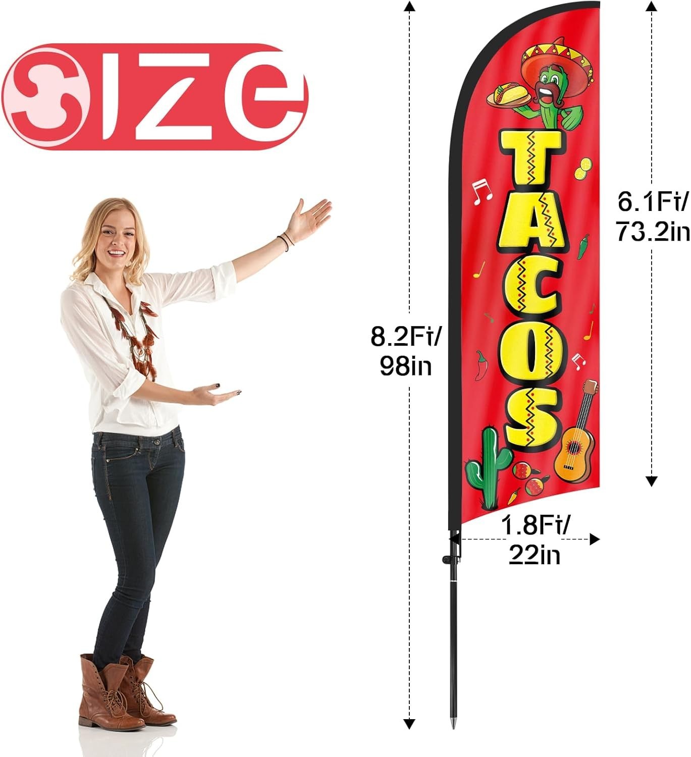 Tacos Feather Flag Banner with Pole & Stake, Advertising Sign for Tacos Busin…
