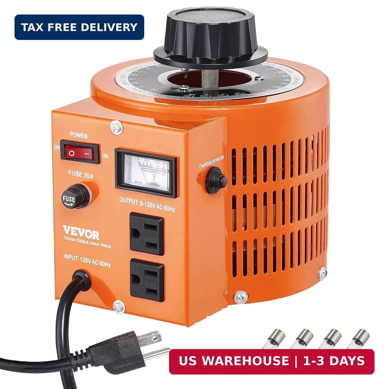 2000VA Auto Variable Voltage Transformer, 15.3 Amp, 110V Input 0-130V Outp