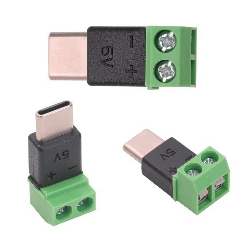 Type C Male 2 Pin Screw Terminal Adapter 5V USB C Pin Solderless C Size: 10PCS