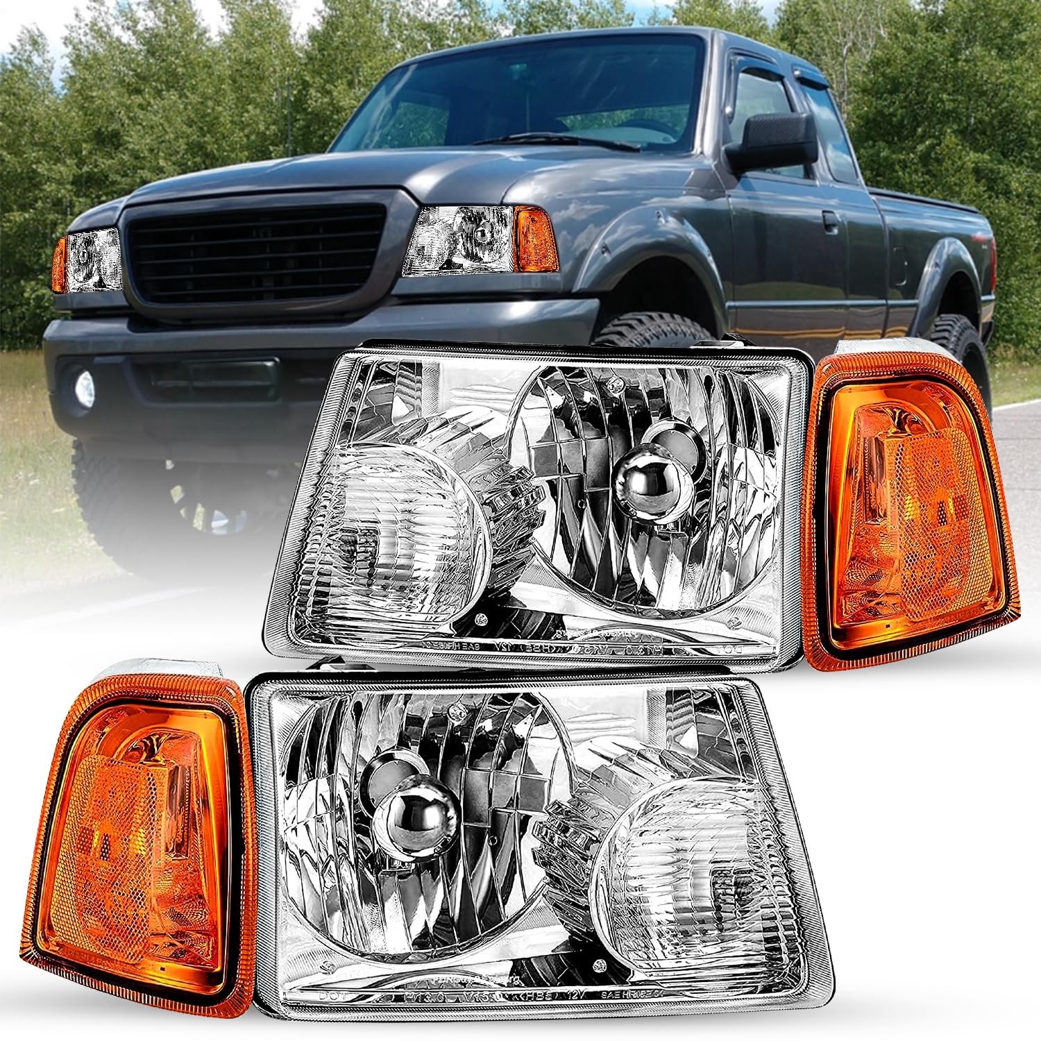 Headlight Assembly for 2001-2011 Ranger w Corner Light 4pcs