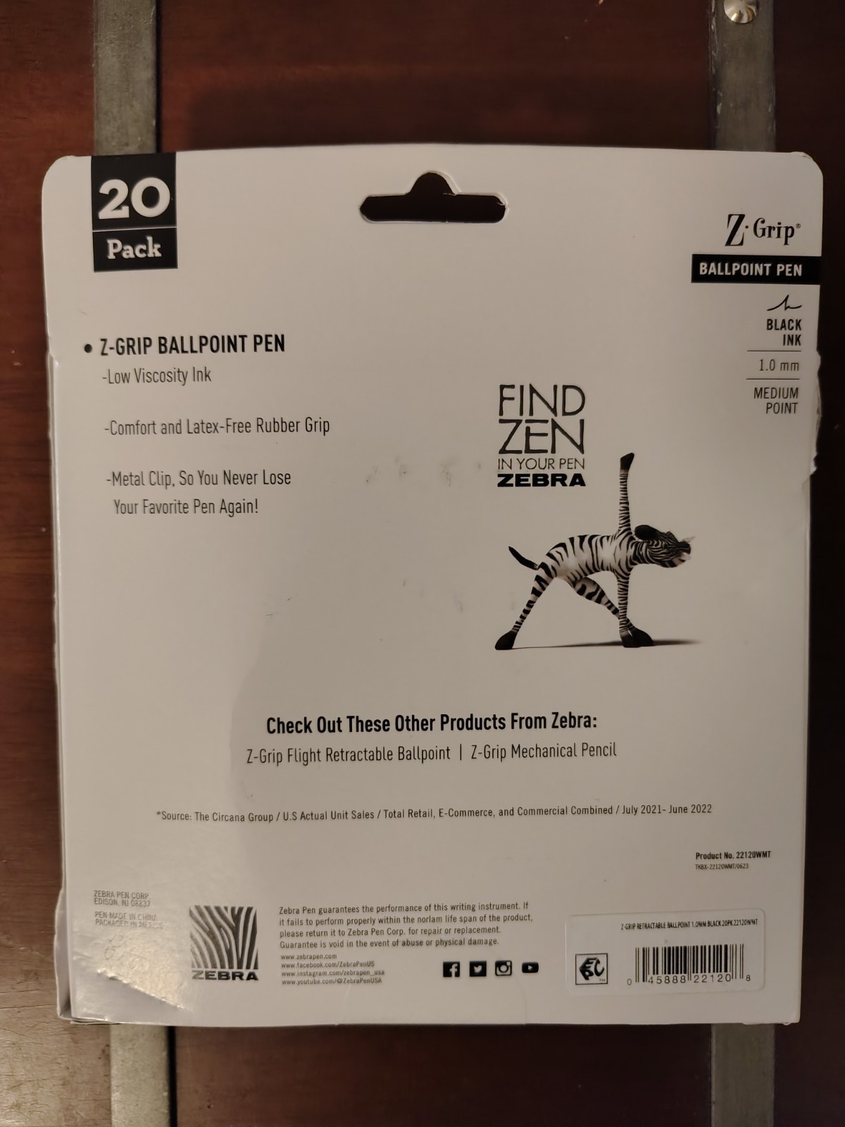 Zebra Z-Grip Retractable Ballpoint Pen, 1.0mm, Medium Point, Black Ink, 20 Pack