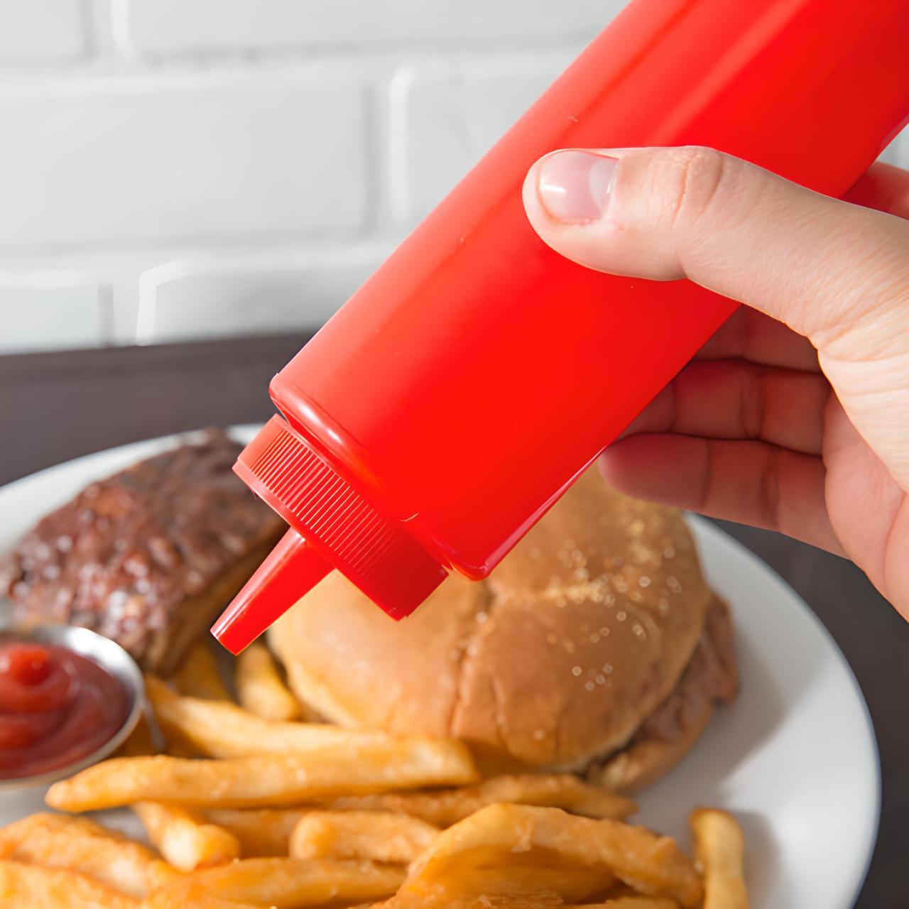 OCS Parts 8 Ounce Condiment Squeeze Bottles | Set of 3 Clear, Yellow, and Red