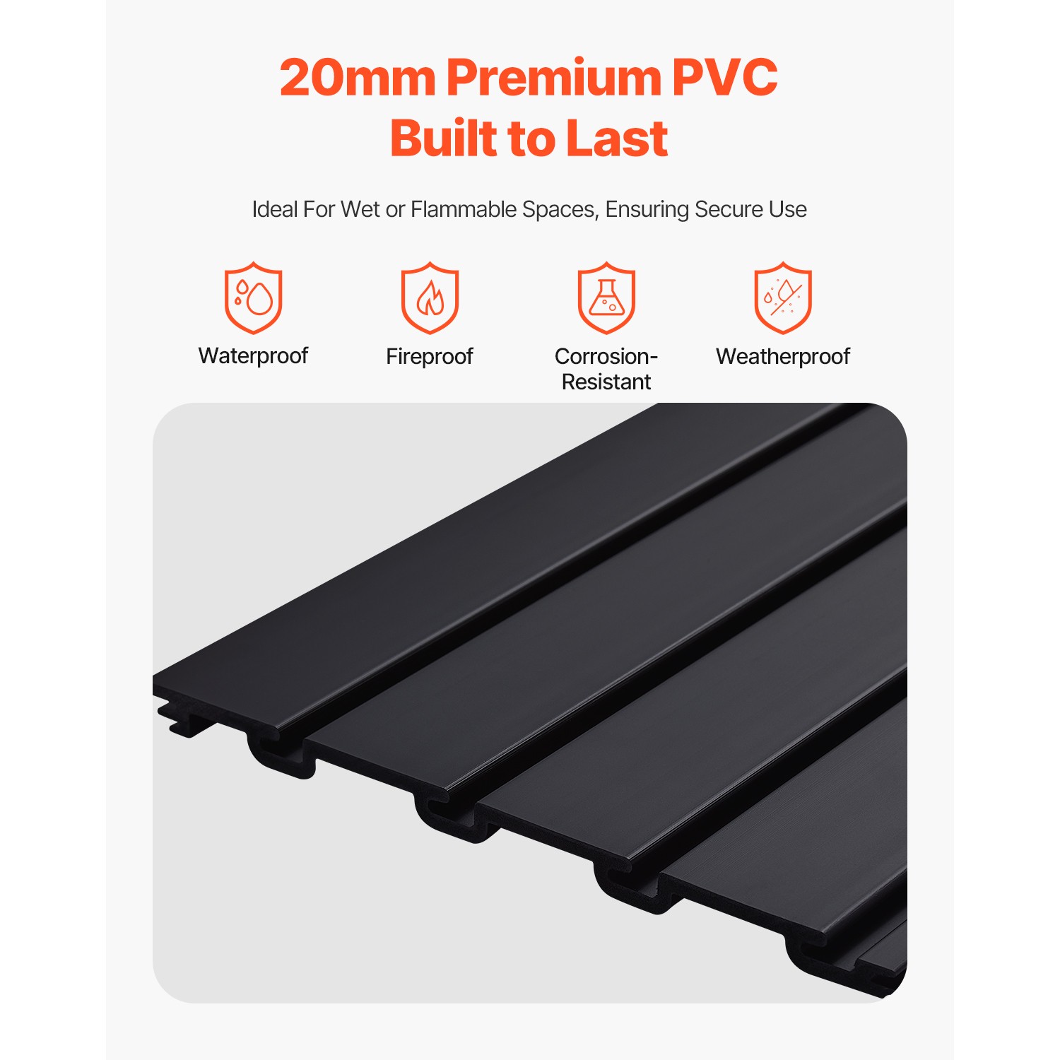 Uimoso 8 x 4 ft Slat Wall Paneling PVC Black Garage Slatwall with Modular Design