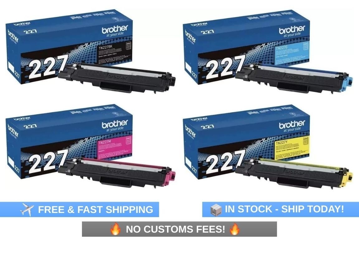Brother TN227 Toner Cartridge Set High Yield 4 Pack BK, C, M, Y No Extra Charges