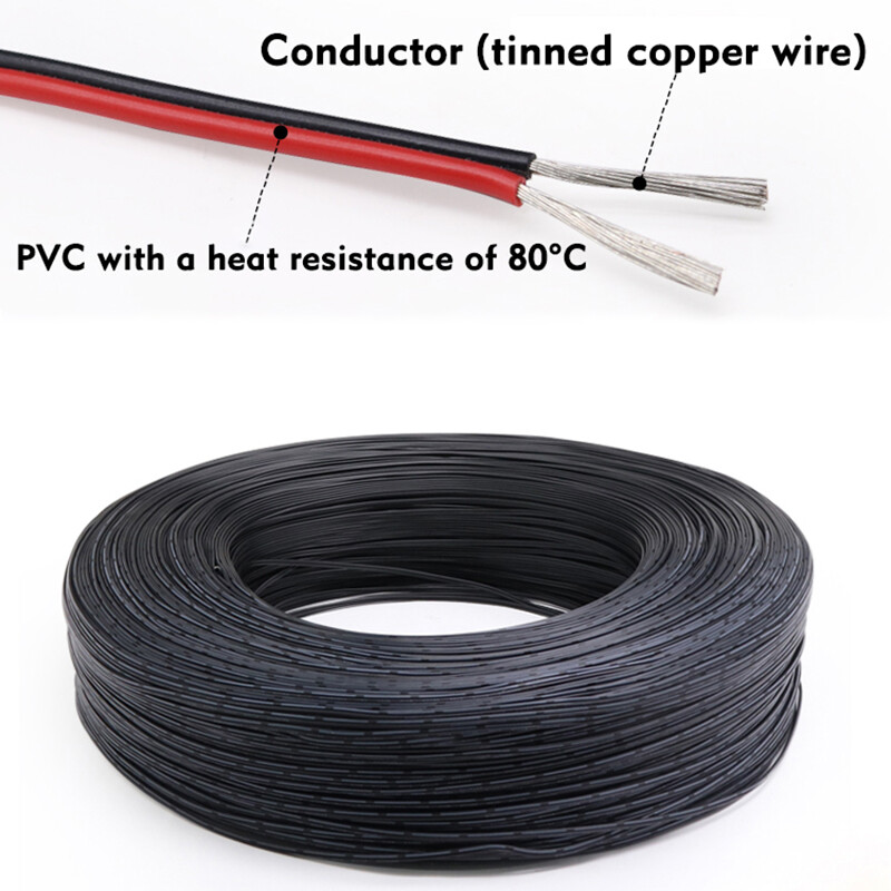 Twin 2 Core PVC Cable 30-16AWG Thin Wall Wire Automotive Red Black Round Profile