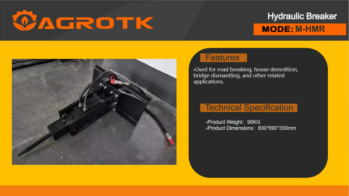 Agrotk M-HMR Skid Steer Hydraulic Concrete Breaker Hammer Mini Loader Attachment