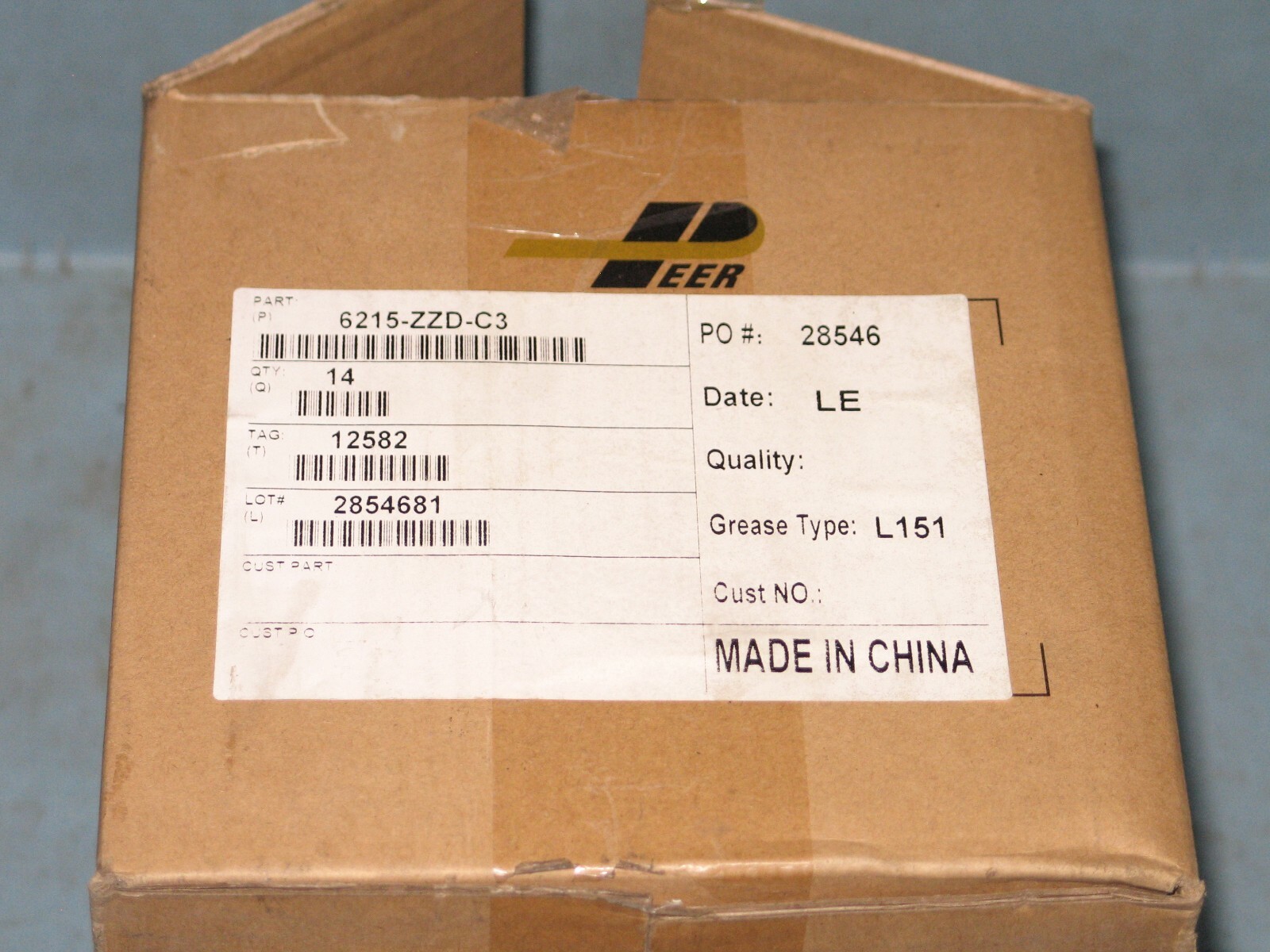 NIB PEER 6215-ZZD-C3 BALL BEARING 75 X 130 X 25MM DOUBLE SHIELD P6312