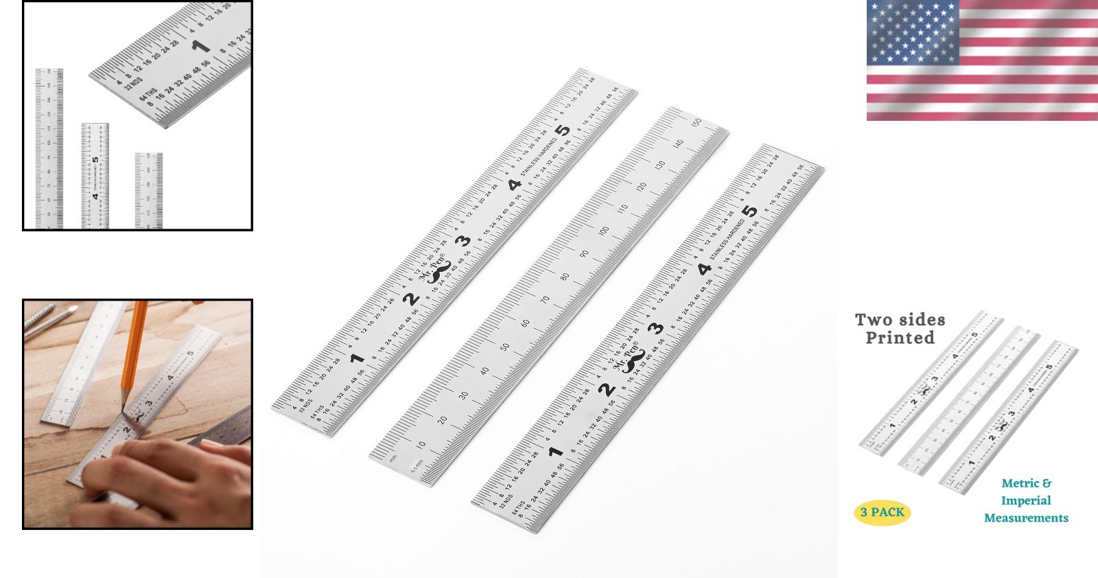 6 Inch Stainless Steel Machinist Ruler Set – Precision Measuring Tools (3 Pack)
