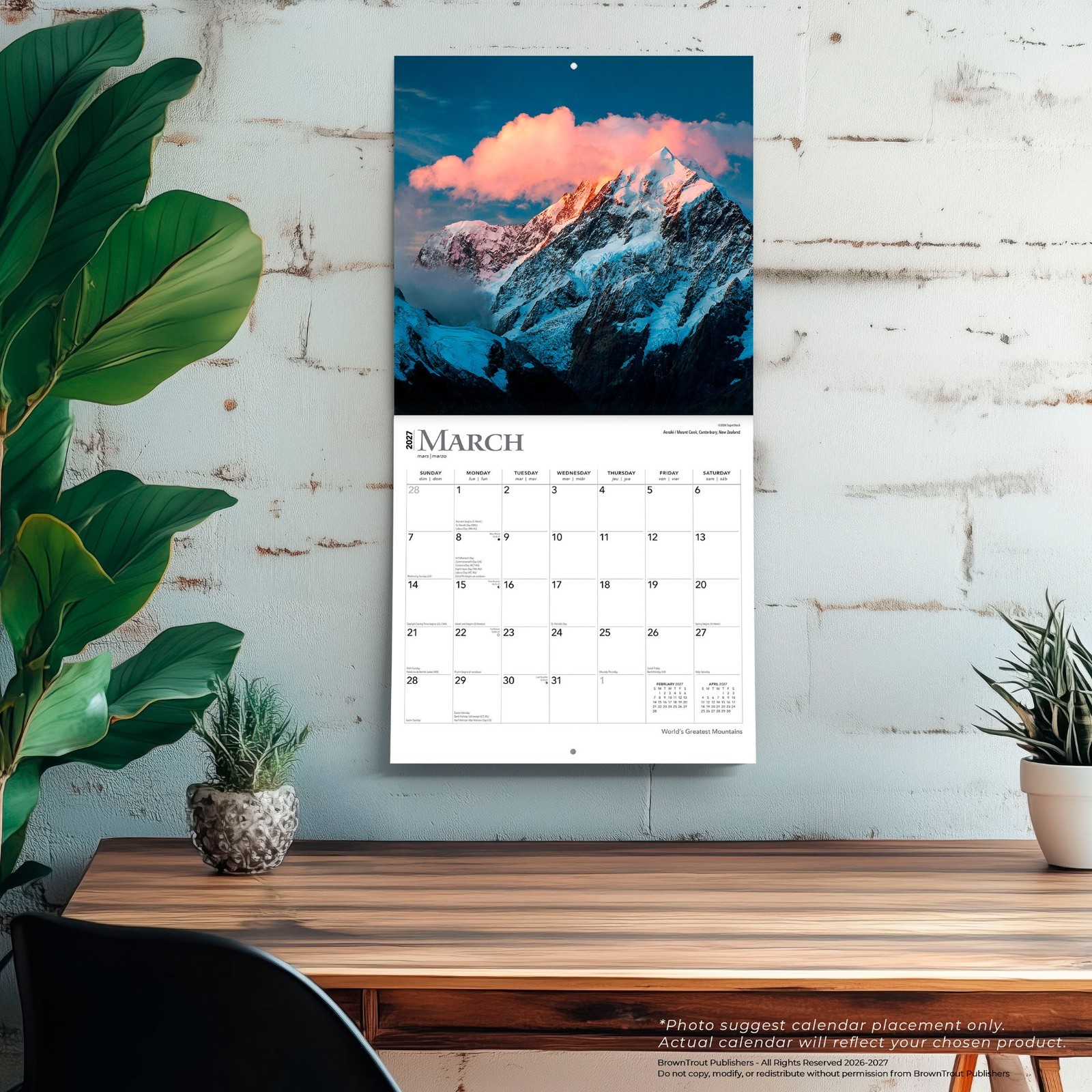 World’s Greatest Mountains | 2027 12×24″ (Hanging) Monthly Wall Calendar