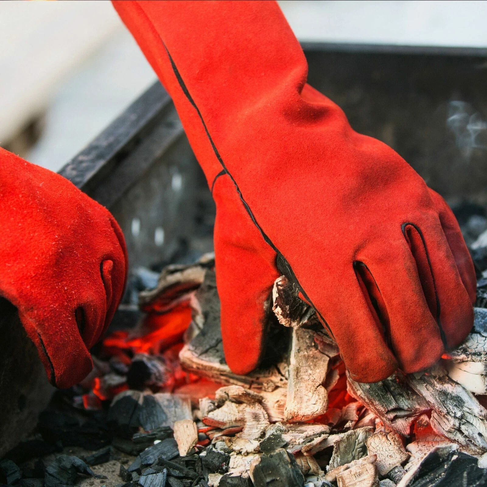 Welding Leather Red gloves Wood Burner Heat Resistant Gloves Stoves Fire