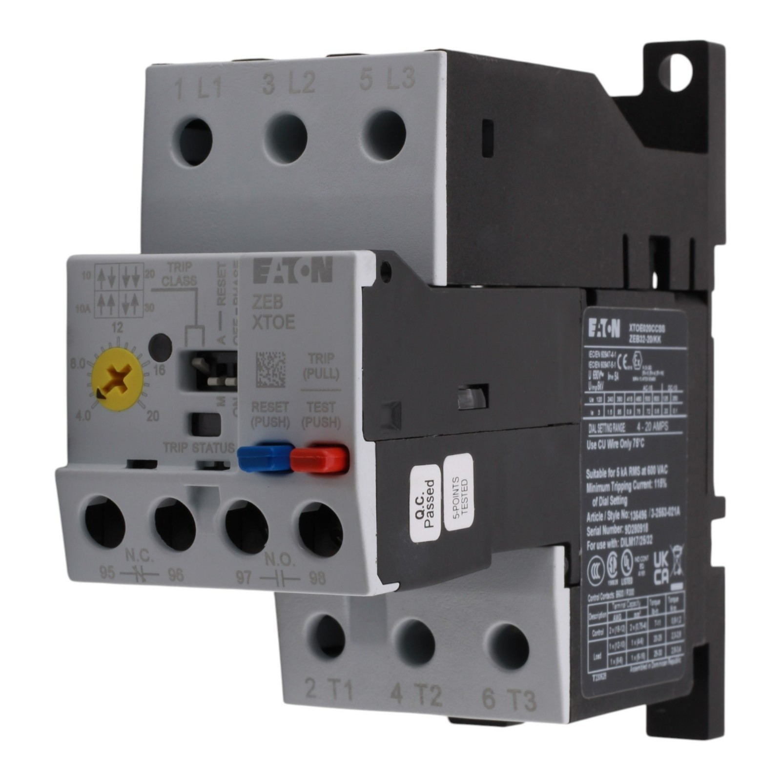 NEW Eaton C440 XTOE020CCSS 4-20A 45mm Electronic Overload Relay