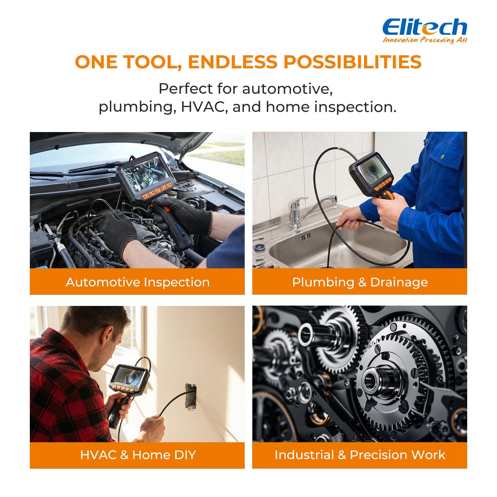 Elitech Articulating Borescope with Light, 6mm/0.24in Inspection Camera