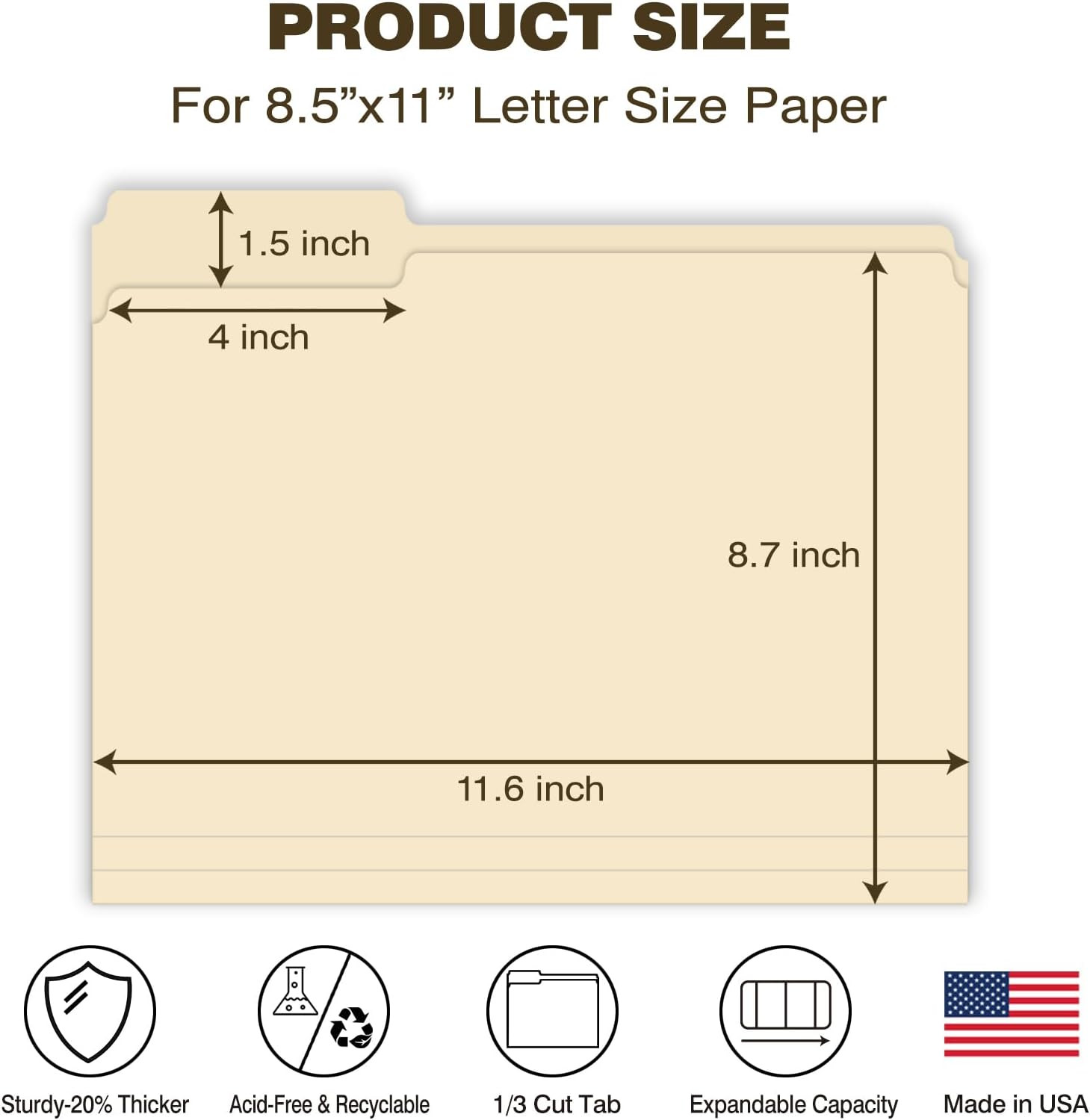 Manilla Folders 8.5 X 11 File Folders Letter Size Manila Folder with 1/3 Cut Tab