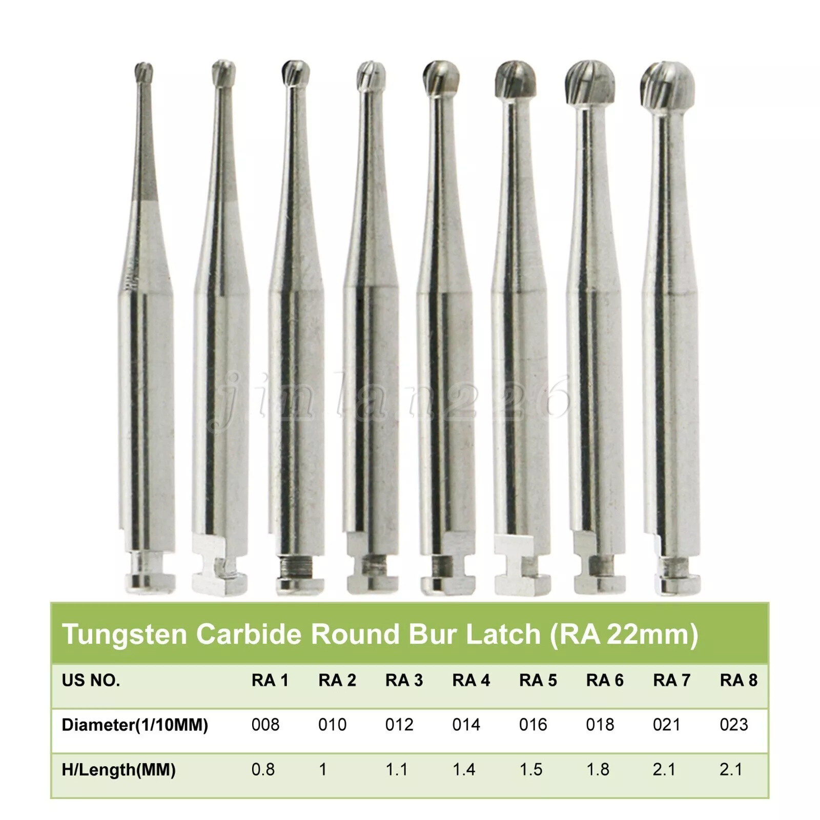 5 Pcs/Pack Dental RA Round Carbide Bur For Slow Speed Latch Type RA 1#-8# USA