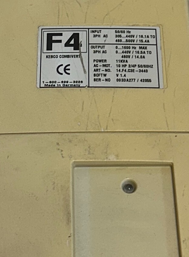 KEB 14.F4.C3E-3440 / 14F4C3E3440 KEBCO F4 COMBIVERT AC DRIVE 10HP 2/4P REPAIRED