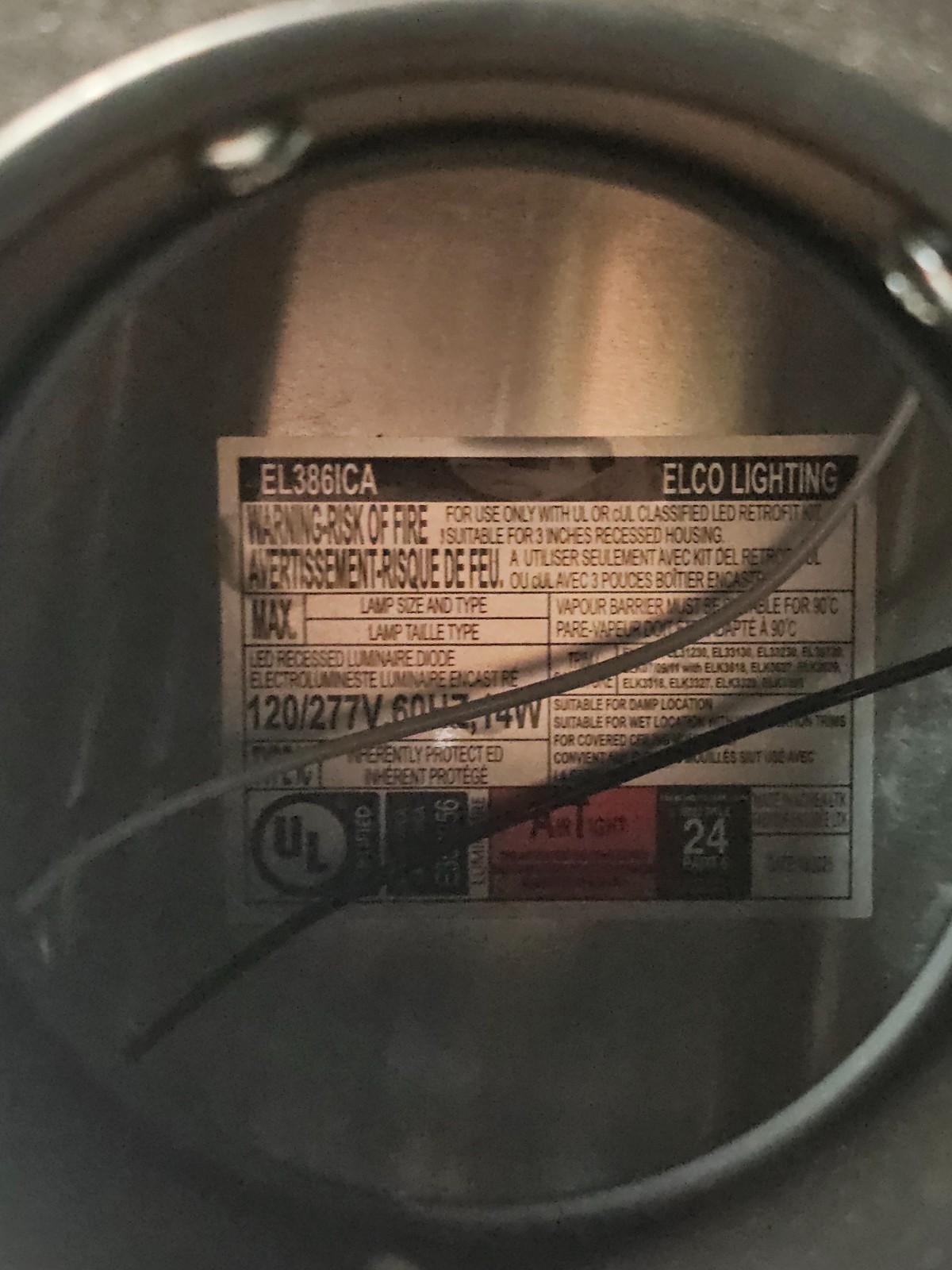 (QTY 3) Elco EL386ICA 3 MAX. Adjustability IC Airtight New Construction Housing