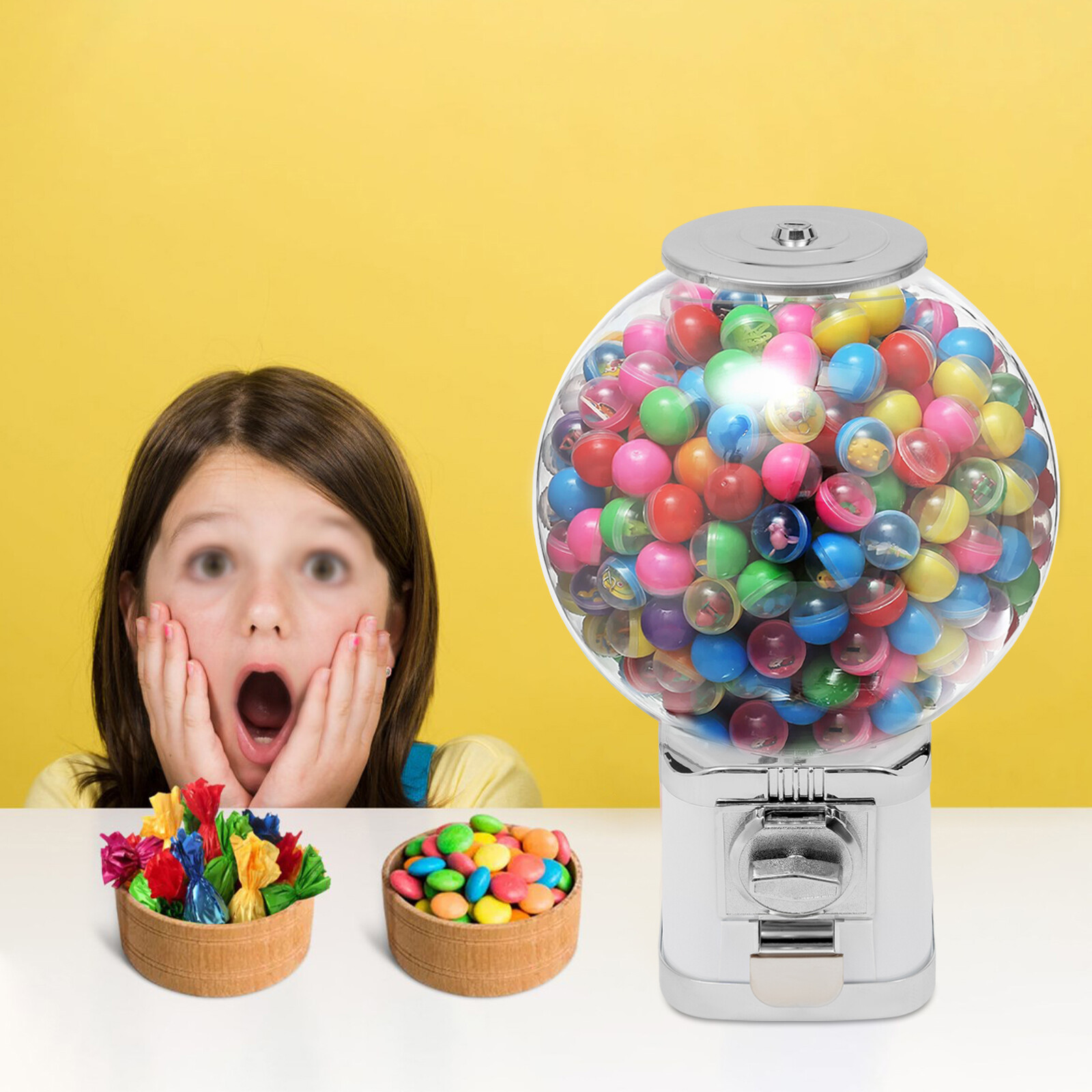 Gumball Dispenser Machine Freestand Bubble Classic Gum Coin Bank Toy Kids W/Keys