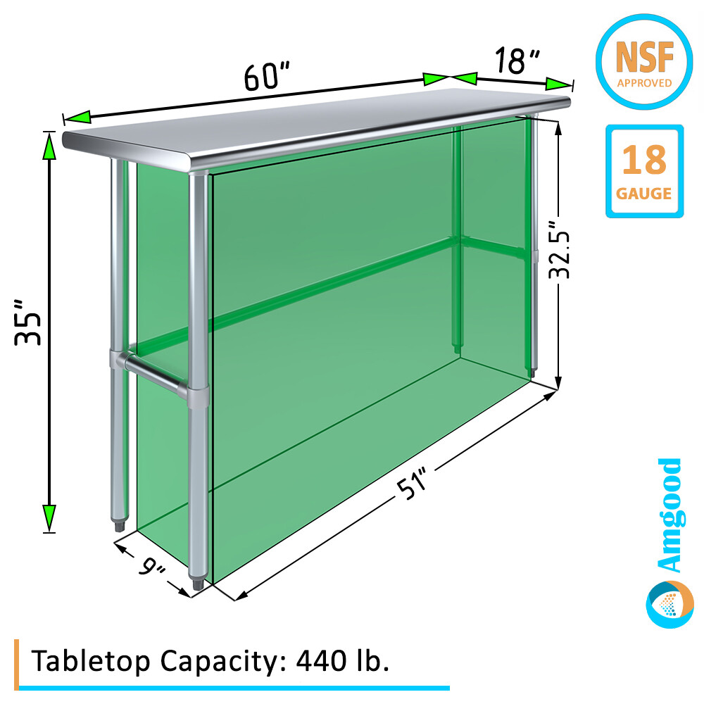 18″ X 60″ Stainless Steel Open Base Table | NSF Prep Metal Work Table