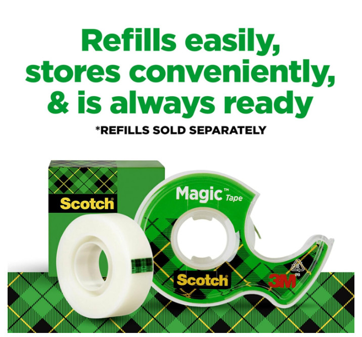 Scotch Magic Tape, 3 Dispensered Rolls, Numerous Applications, Invisible, Clear