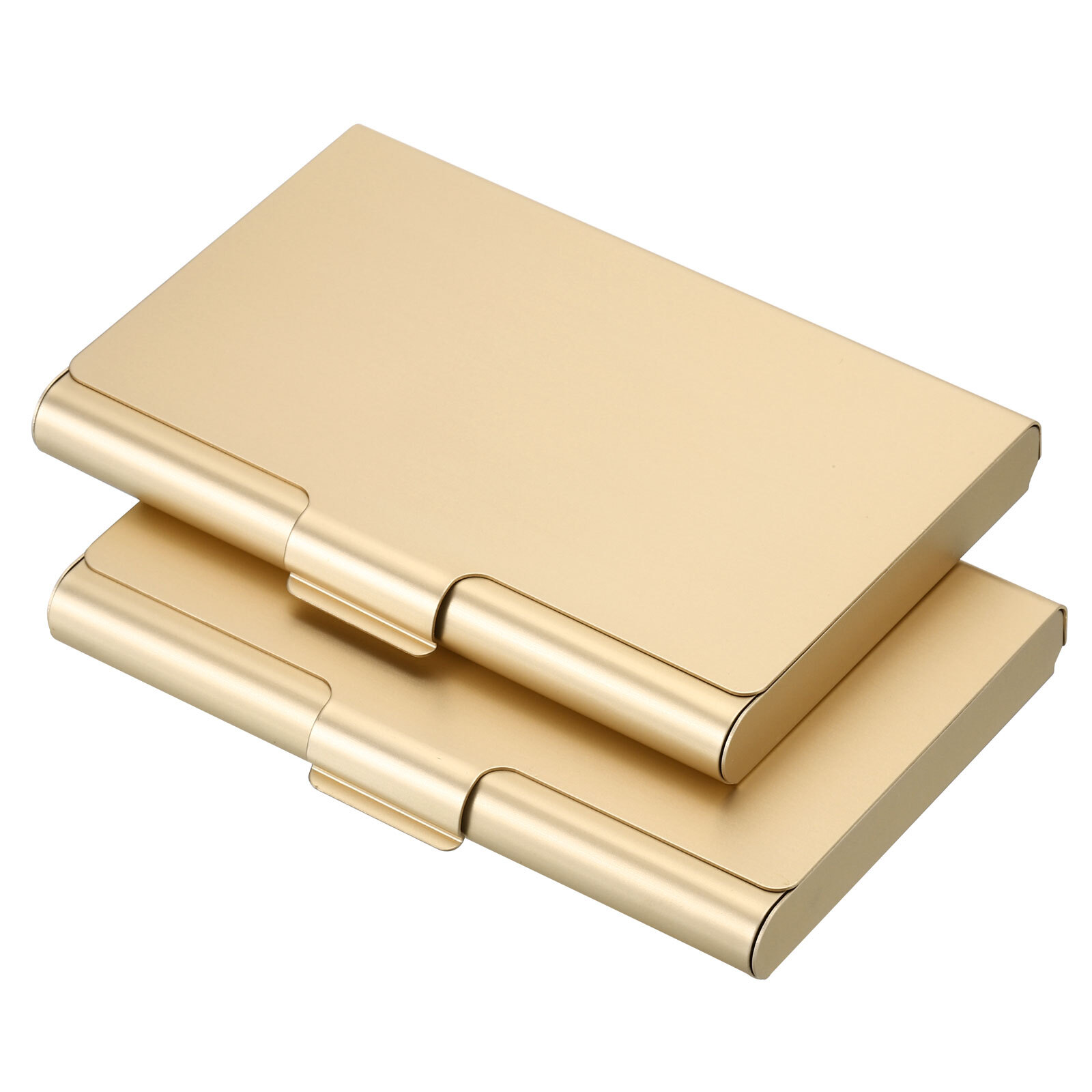 2Pcs Business Card Holder Aluminum Metal Professional Pocket Card Case Gold