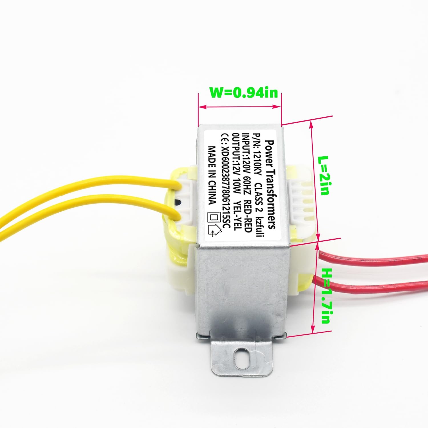 12V/10W AC/AC Power Transformer, Input 120V/60HZ 120V to 12V 10VA