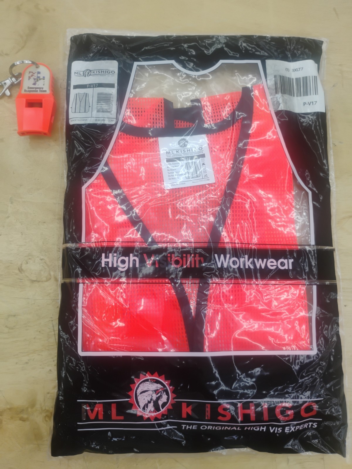 Ml Kishigo Hi Visibility Orange Mesh Safety Vest 3XL With ERT Whistle.