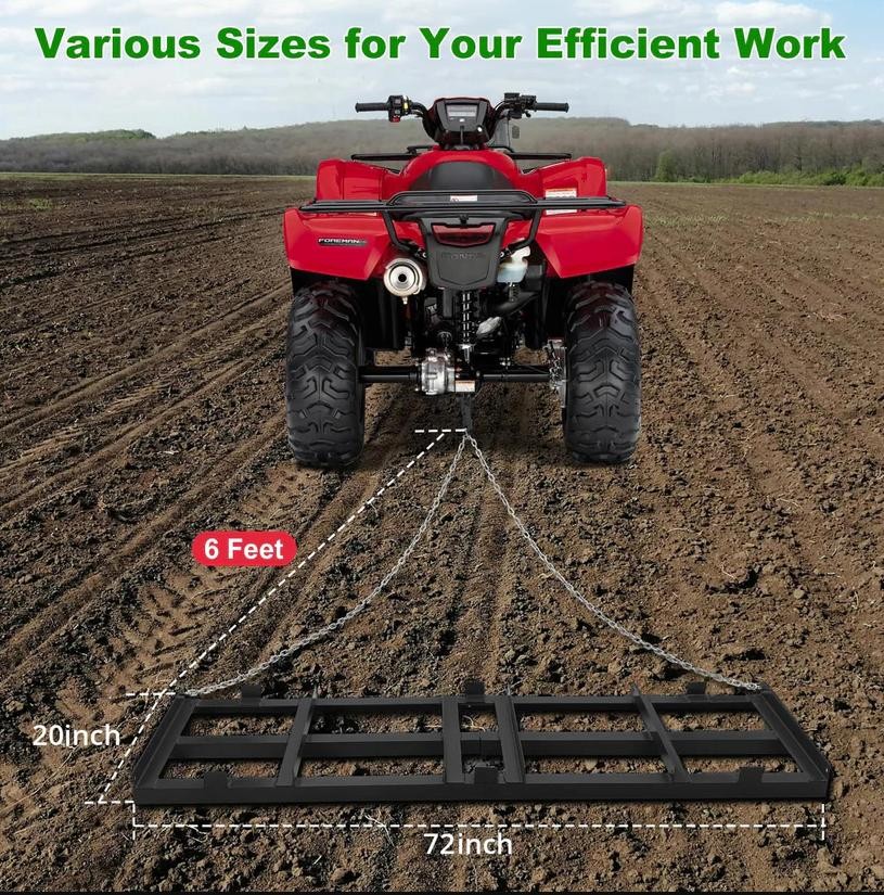 Garvee 6 FT Drag Harrow Driveway Grader Heavy Duty Tow Behind Gravel Sand Soil