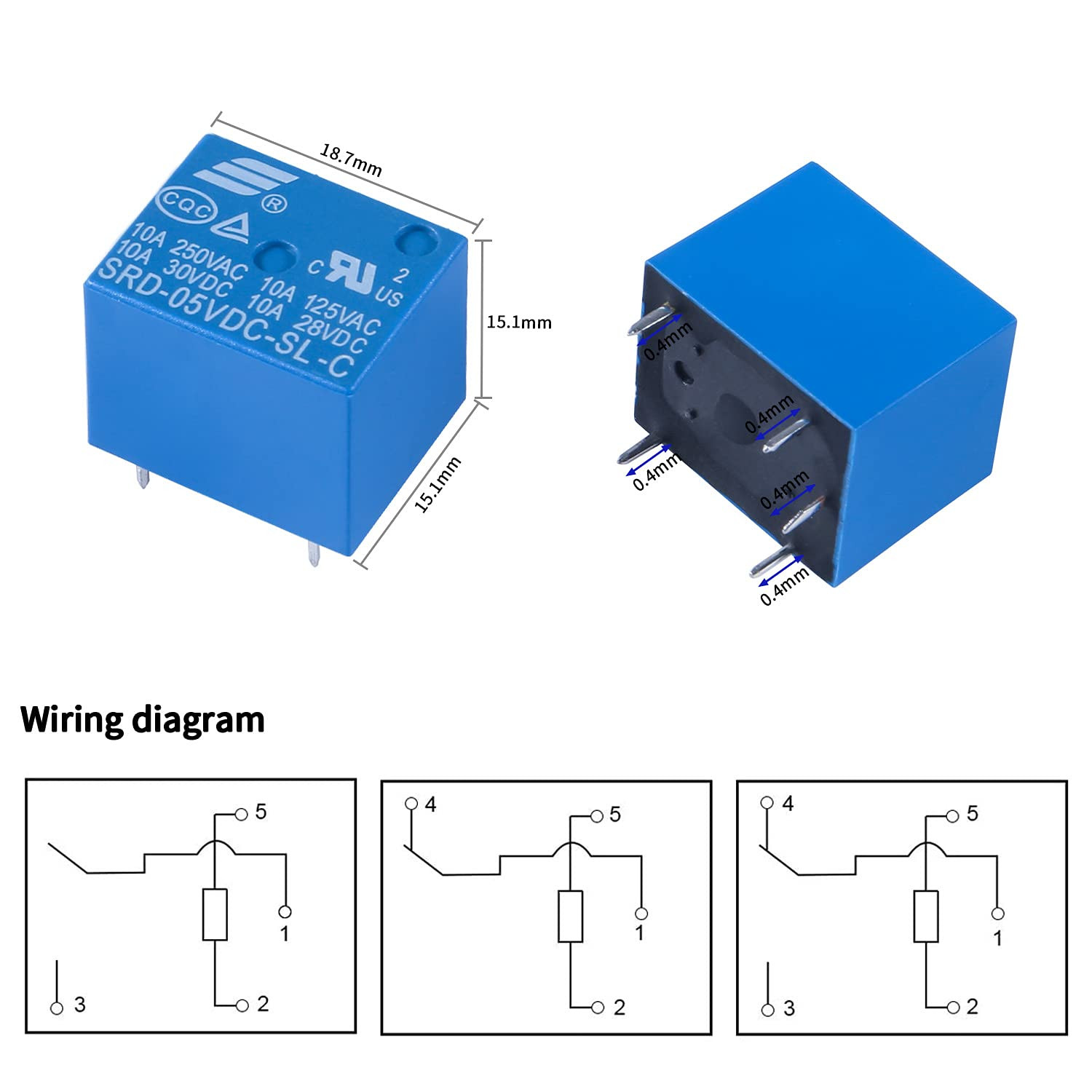 12Pcs 5V DC Mini Power Relay Auto PCB SRD-05VDC-SL-C 5 Pins DC Power Relay PCB M
