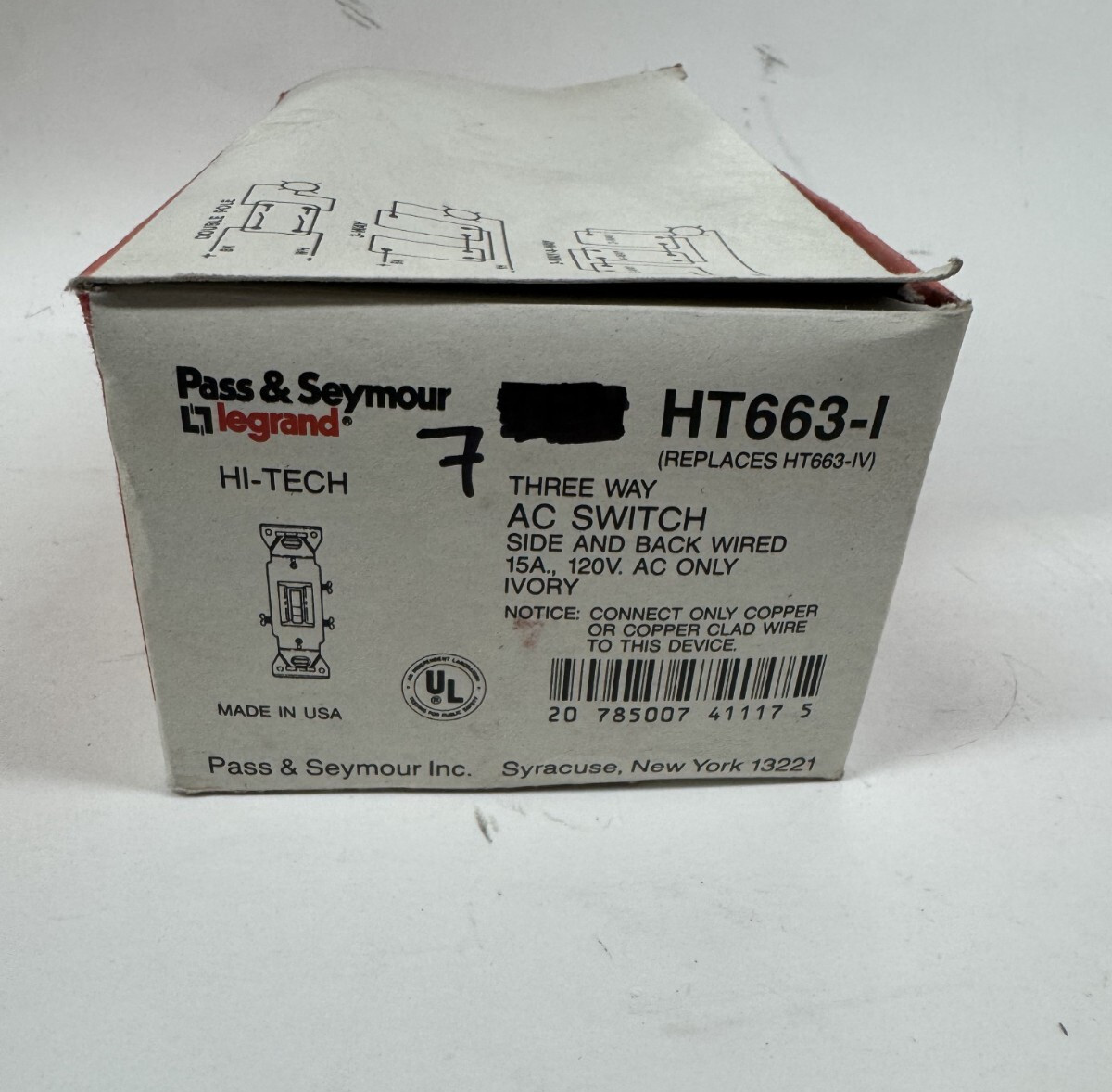 QTY/7 Pass & Seymour HT663-I Ivory 3 Way AC Switch Side/Back Wired 15A 120V AC