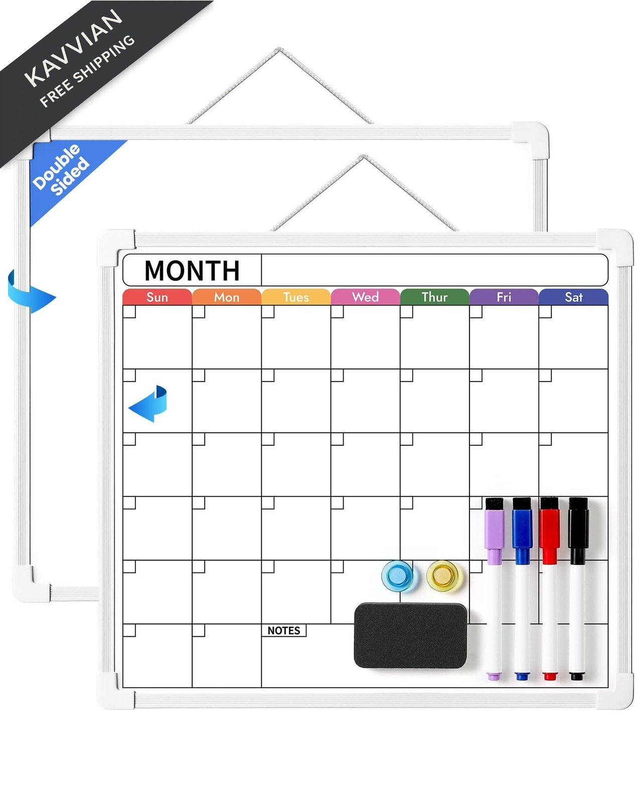 VITEVER Calendar Whiteboard for Wall, Double-Sided Dry Erase Board, White