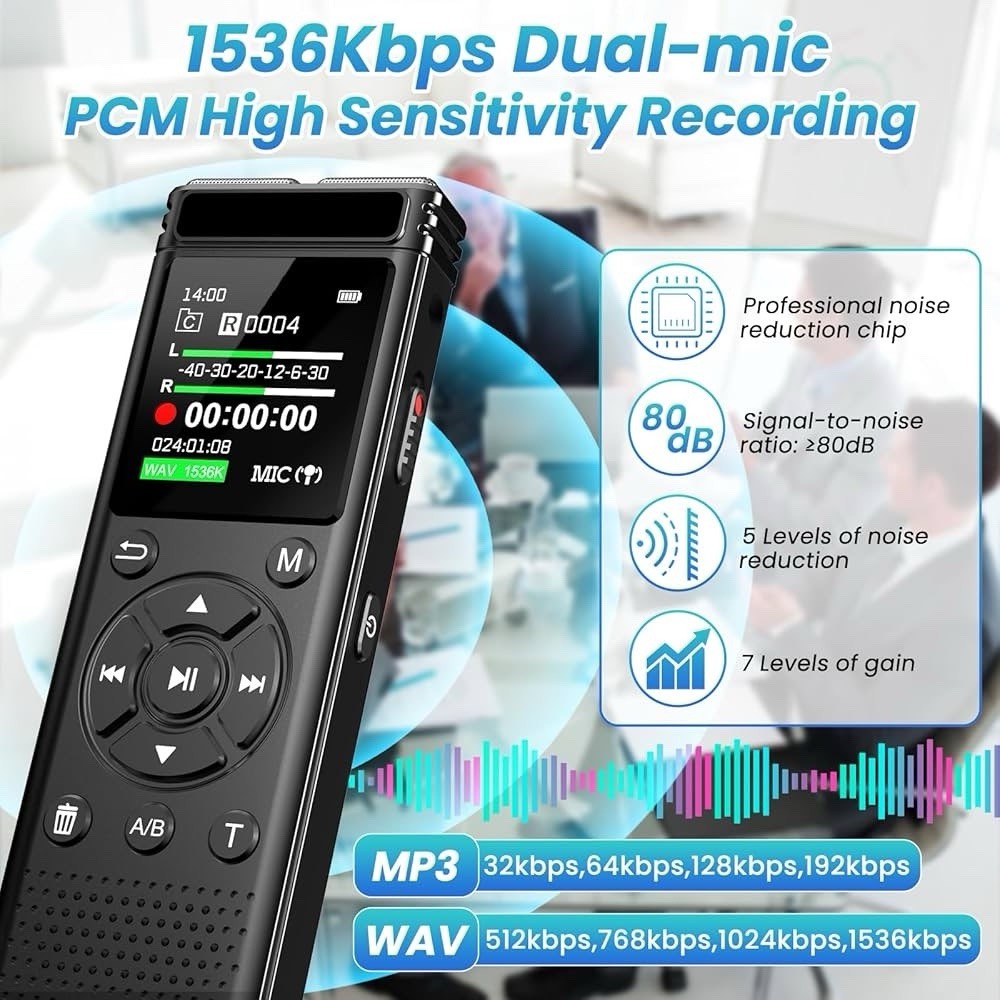136GB Digital Voice Recorder with Playback,9000 Hours Audio Recording Device,Voi