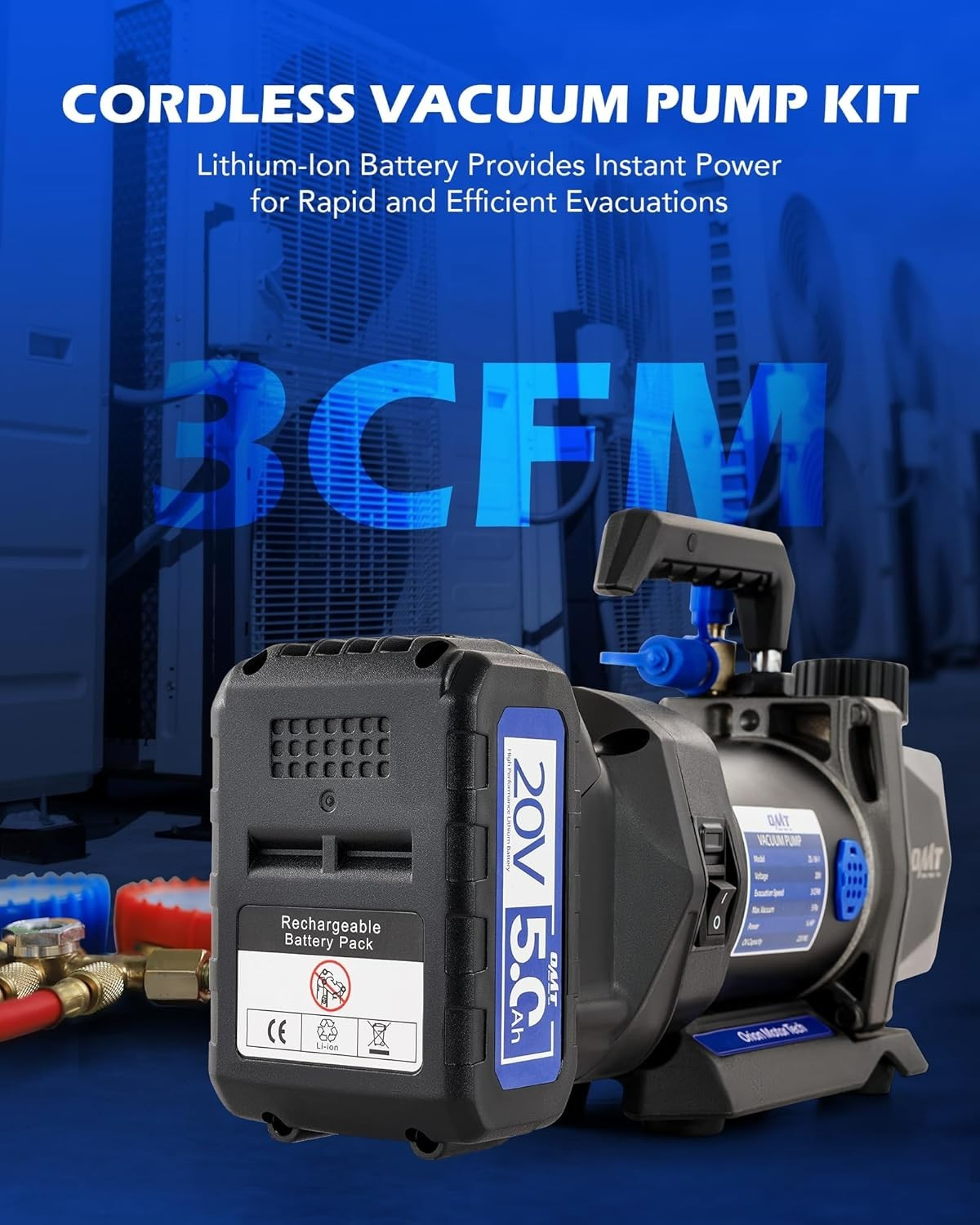Lightweight Cordless HVAC Vacuum Pump: 70-Min Operation for On-the-Go Services