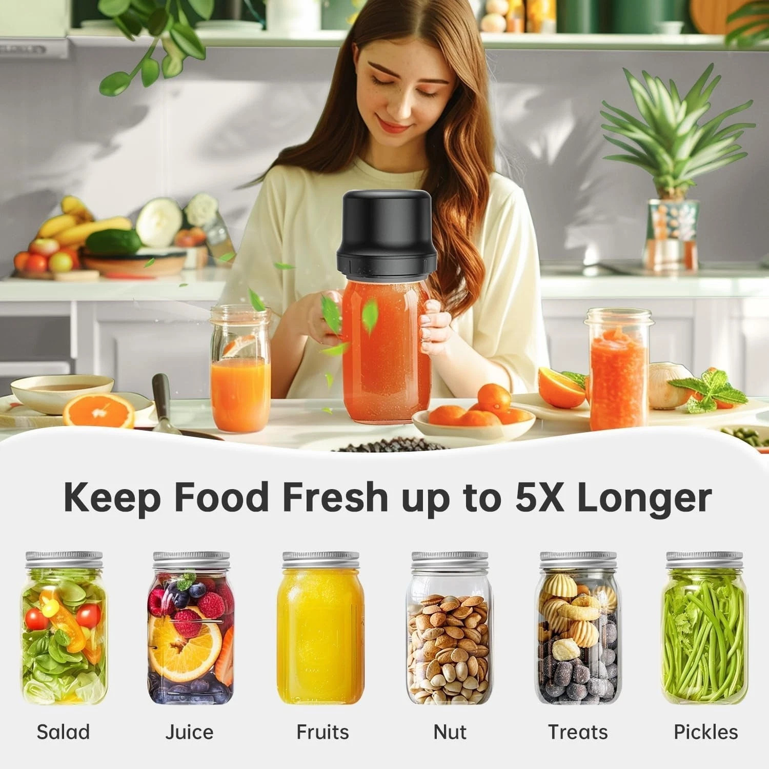 Electric Mason Jar Vacuum Sealer Kit for Wide Mouth and Regular Mouth Mason Jars