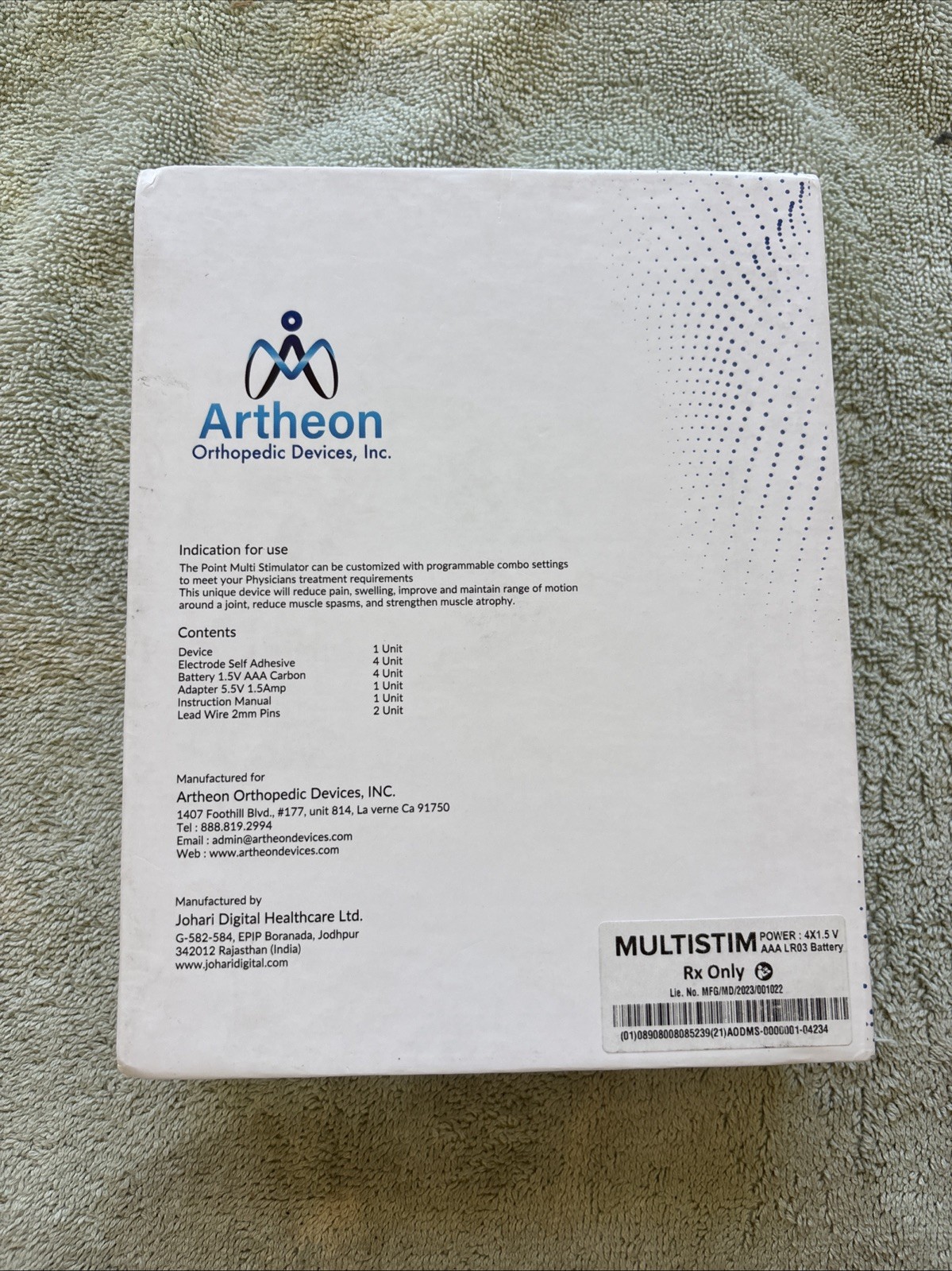 Artheon MultiStim TENS/EMS Unit 2-Channel Handheld w/ Leads Pads Manual