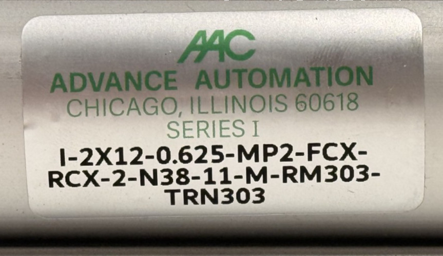 NEW ADVANCE AUTOMATION CYLINDER I-2X12-0.625-MP2-FCX-RCX-2-N38-11-M-RM303-TRN303