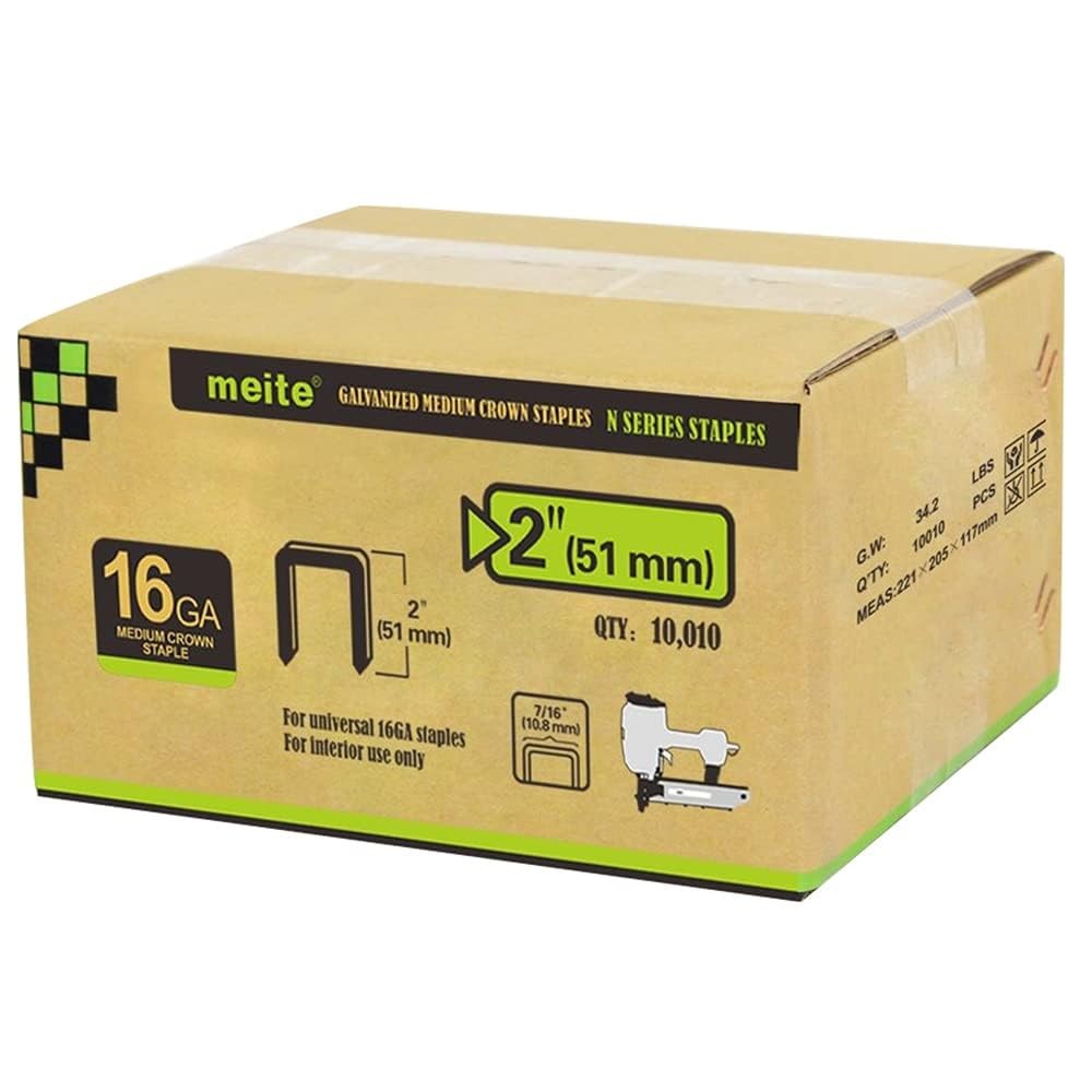 meite 16 Gauge 7/16-Inch Crown Staples Galvanized Heavy-Duty N-Style Staples