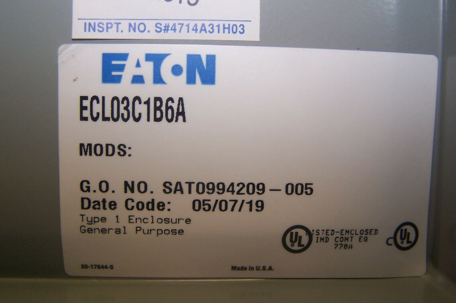 NEW EATON ELECTRICALLY HELD LIGHTING CONTACTOR 30 AMP 240V COIL ECL03C1B6A