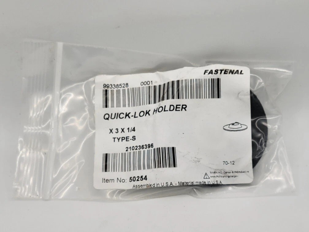 Fastenal 3″ Dia. 1/4″ Straight Shank Type S Quick-Lok Disc Backing Pad Holder