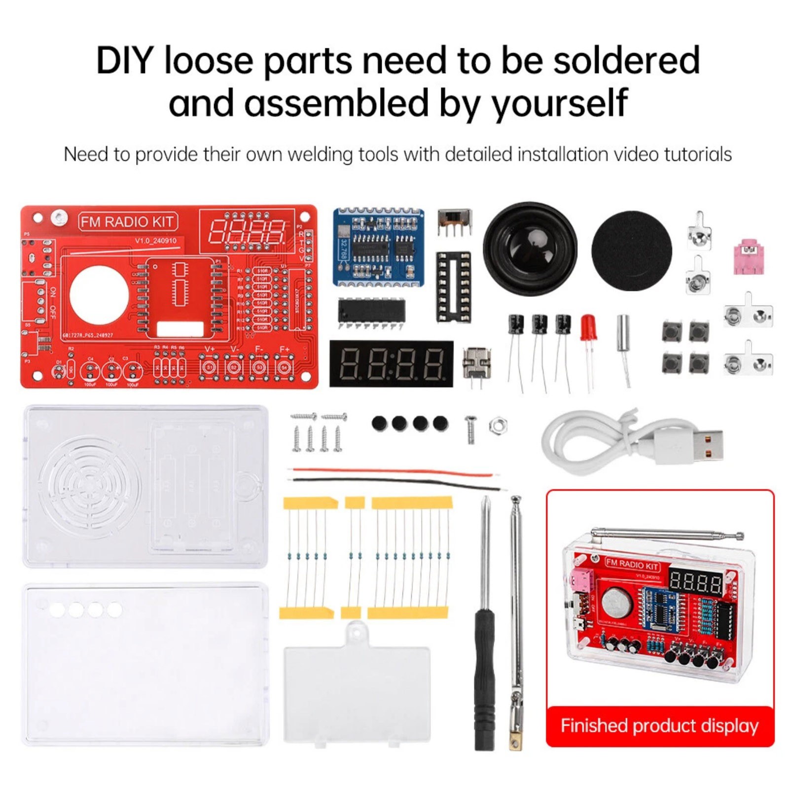 Educational RDA5807 FM Radio DIY Kit 87-108MHz with 15 Sound Level Adjustments