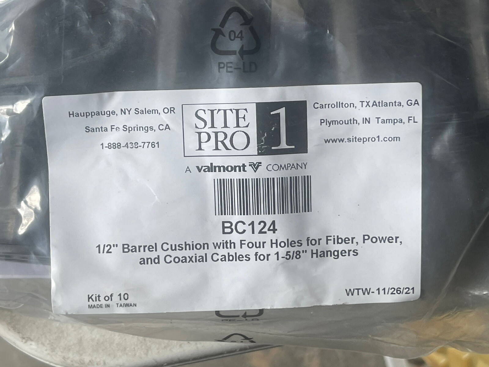 10-Pk Site Pro 1 Multi-Hole Barrel Cushions 4 Holes 1/2″ BC124 10 kits of 10